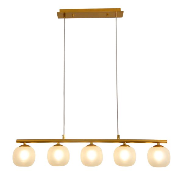 Plafonnier OKO 5 lumières blanc opal et doré, plafonnier en verre doré 2